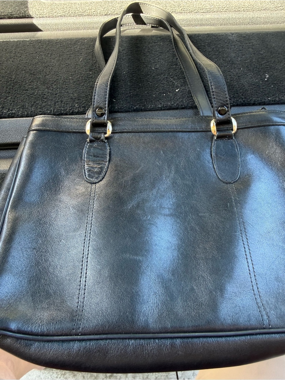 Classic Coach Black Leather Tote Handbag